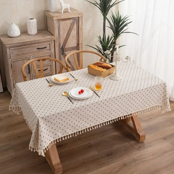 Qfdian Retro Small Flowers Rectangle Tablecloths Tassel Polyester Cotton Printed Table Covers for Living Room Kitchen Dining Decoration